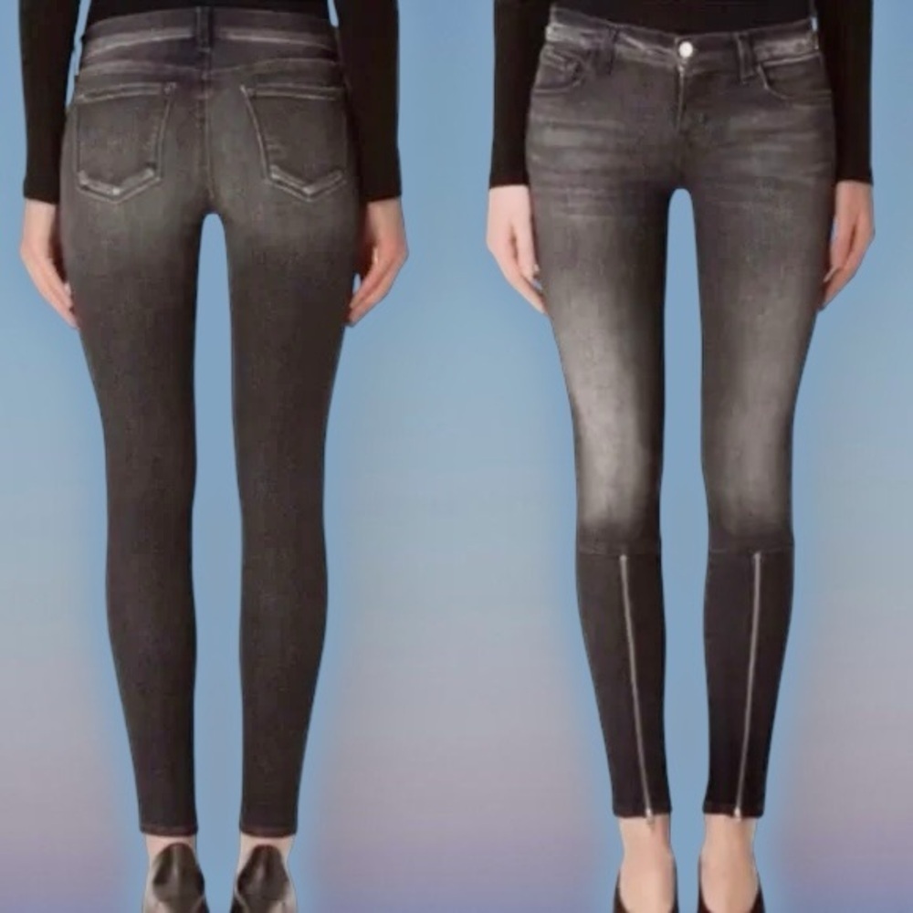 J Brand ‘Alana’ Mid Rise Super Skinny Jeans with Zipper Details in “Black Heath”